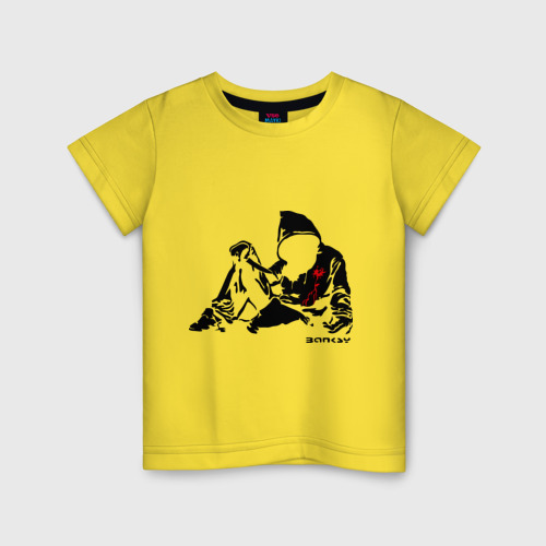 Детская футболка хлопок Раненый парень (Banksy), цвет желтый