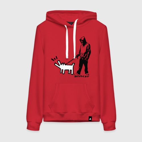 Женская толстовка хлопок Парень с собакой Banksy, цвет красный