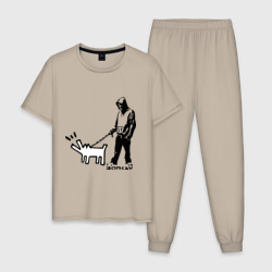 Мужская пижама хлопок Парень с собакой Banksy