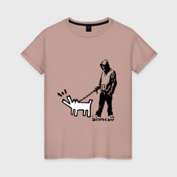 Женская футболка хлопок Парень с собакой Banksy