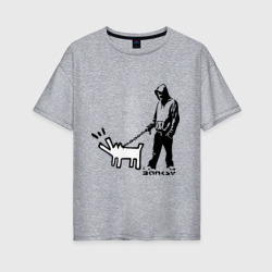 Женская футболка хлопок Oversize Парень с собакой Banksy