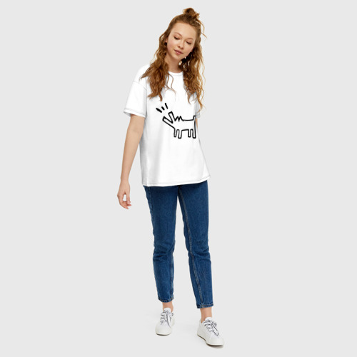 Женская футболка хлопок Oversize Собака Banksy, цвет белый - фото 5