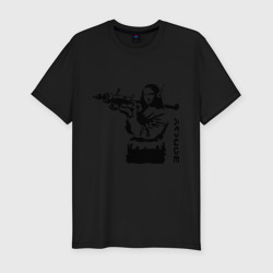 Мона Лиза с базукой – Мужская футболка хлопок Slim с принтом купить