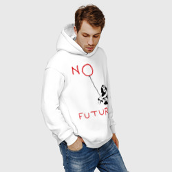 Худи с принтом No future Banksy для мужчины, вид на модели спереди №5. Цвет основы: белый