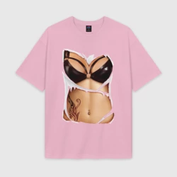 Женская футболка Oversize хлопок texturе Кожаный бюст