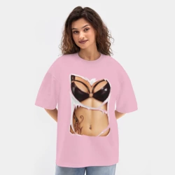 Женская футболка Oversize хлопок texturе Кожаный бюст - фото 2