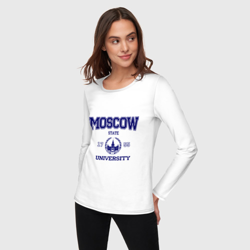 Женский лонгслив хлопок MGU Moscow University, цвет белый - фото 3
