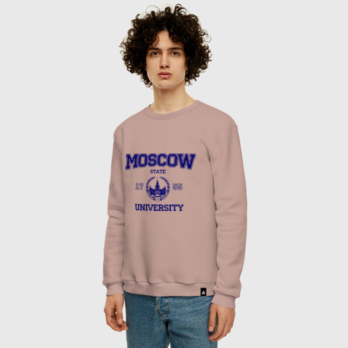 Мужской свитшот хлопок MGU Moscow University, цвет пыльно-розовый - фото 3