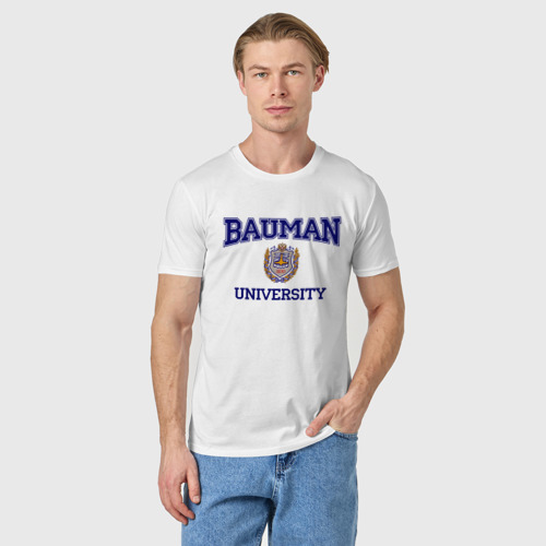 Мужская футболка хлопок Bauman University, цвет белый - фото 3