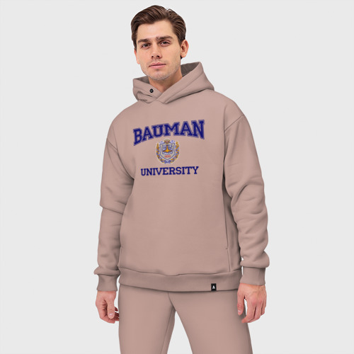 Мужской костюм oversize хлопок с принтом BAUMAN University, фото на моделе #1