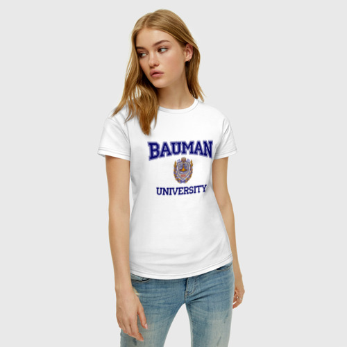 Женская футболка хлопок Bauman University, цвет белый - фото 3