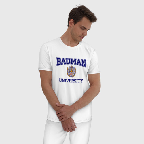 Мужская пижама хлопок Bauman University, цвет белый - фото 3