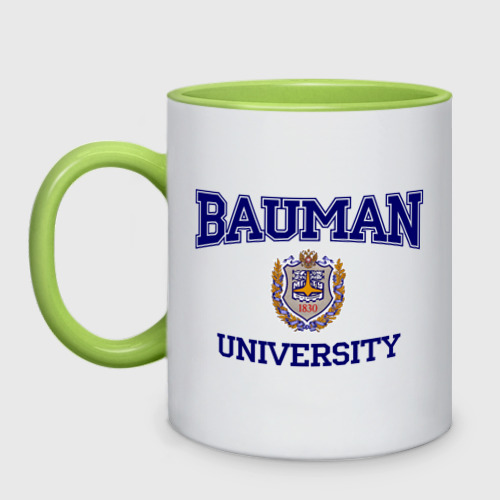 Кружка двухцветная Bauman University, цвет белый + светло-зеленый