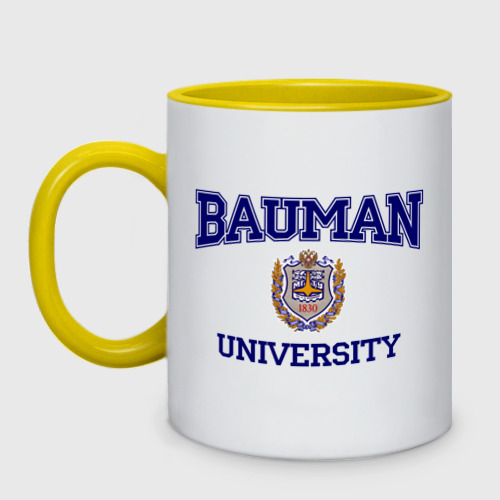 Кружка двухцветная Bauman University, цвет белый + желтый
