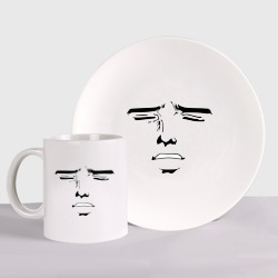 Набор: тарелка + кружка Гримаса лицо в стиле аниме мем