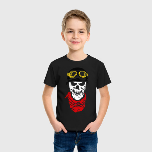Детская футболка хлопок Байкер череп, цвет черный - фото 3