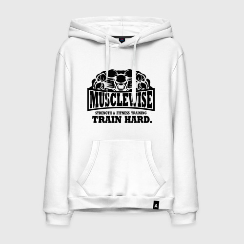 Мужская толстовка хлопок Musclewise train hard (тренируйся усердно), цвет белый