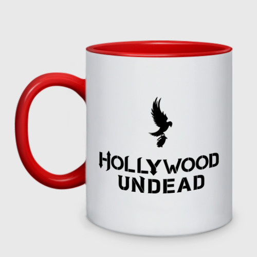 Кружка двухцветная Hollywood Undead logo, цвет белый + красный