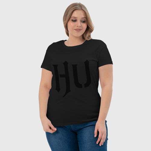 Женская футболка хлопок HU abbreviation, цвет черный - фото 6
