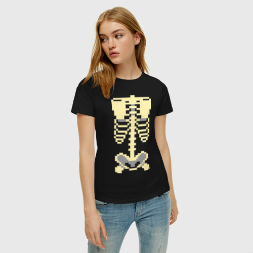 Женская футболка хлопок Пиксельный скелет, цвет черный - фото 3