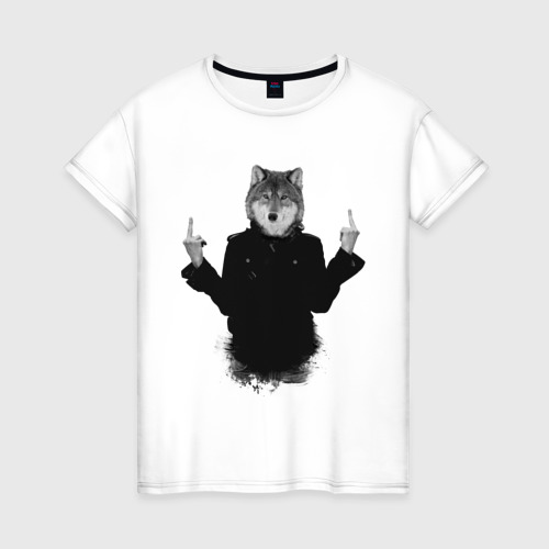 Женская футболка хлопок Fuck wolf Фото 01 Женская футболка хлопок Fuck wolf Фото 01
