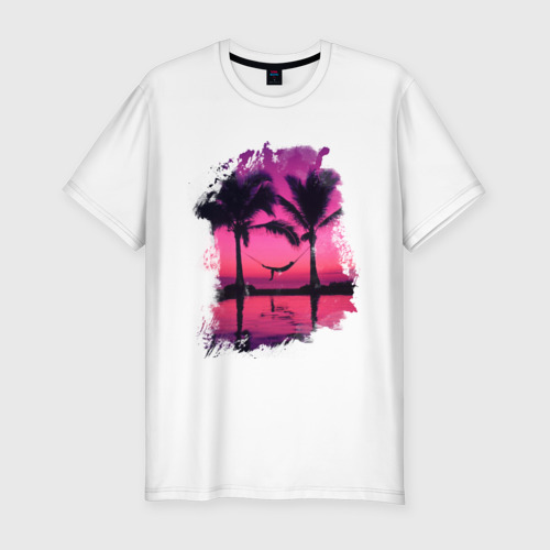 Мужская приталенная футболка из хлопка с принтом Palm Relax, вид спереди №1