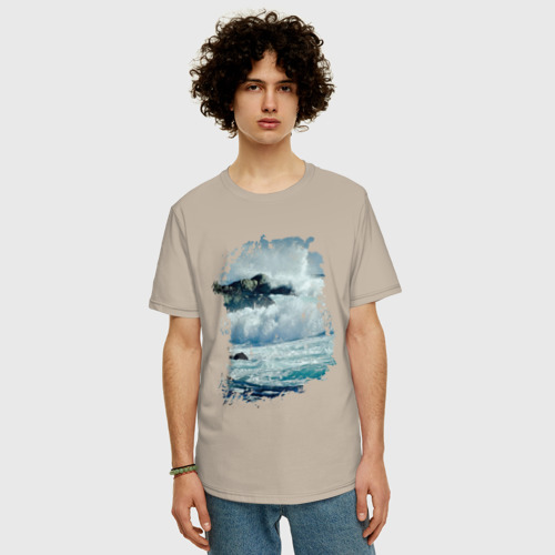 Мужская футболка хлопок Oversize Seaside, цвет миндальный - фото 3