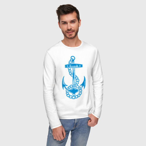 Мужской лонгслив хлопок Blue anchor, цвет белый - фото 3