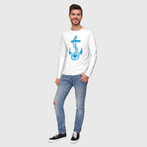 Мужской лонгслив хлопок Blue anchor, цвет белый - фото 5