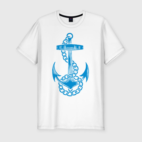 Мужская приталенная футболка из хлопка с принтом Blue anchor, вид спереди №1