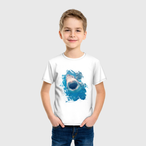 Детская футболка хлопок Акула watercolor, цвет белый - фото 3
