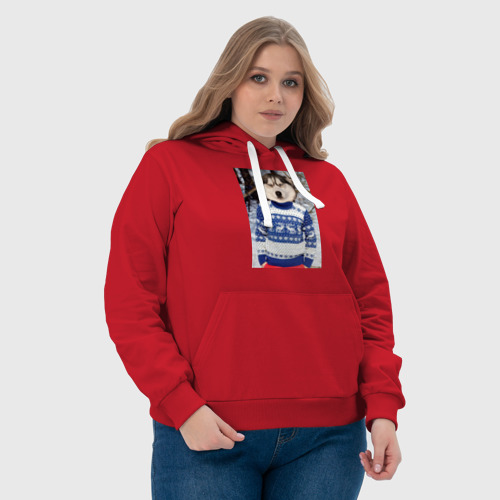 Женская толстовка хлопок Хаски в свитере, цвет красный - фото 6