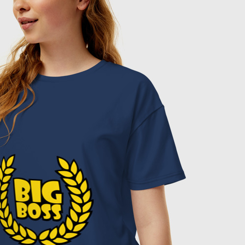 Женская футболка хлопок Oversize Big Boss Лавры, цвет темно-синий - фото 3