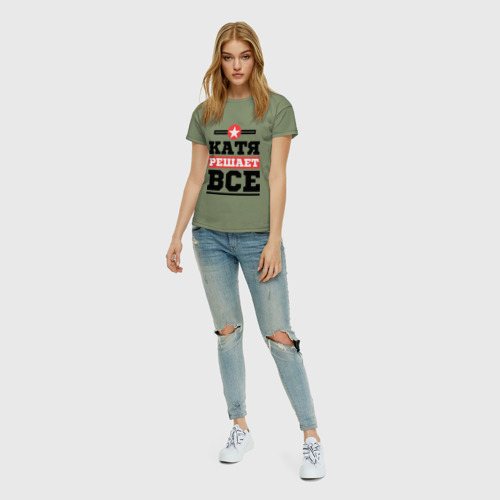 Женская футболка хлопок Катя решает все, цвет авокадо - фото 5