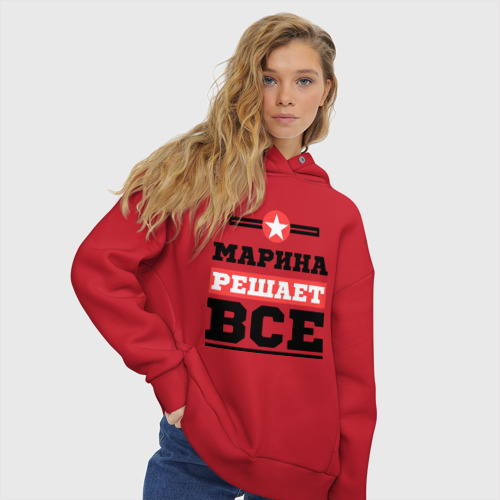 Женское худи Oversize хлопок Марина решает все, цвет красный - фото 4