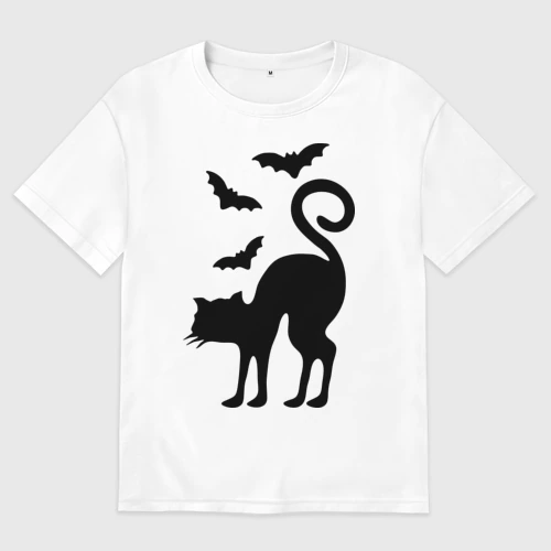 Мужская футболка хлопок Oversize Кот и летучие мыши