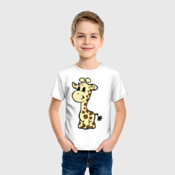 Футболка с принтом Жираф для ребенка, вид на модели спереди №2. Цвет основы: белый