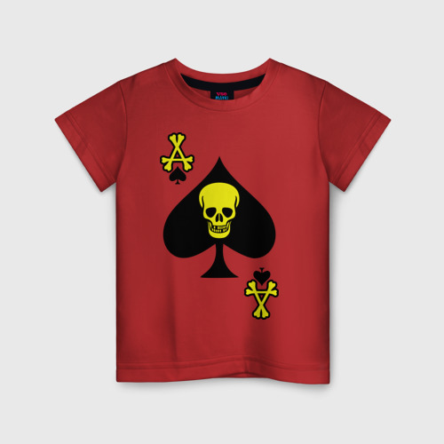 Детская футболка хлопок Туз пиковый с черепом, цвет красный
