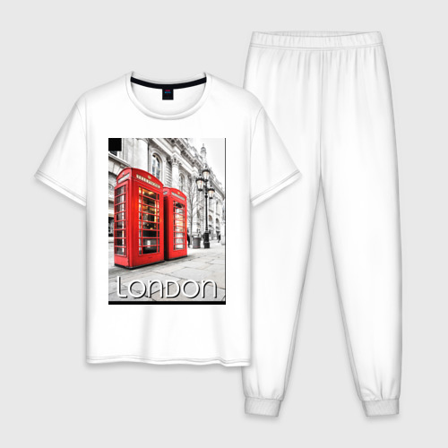 Мужская пижама хлопок Телефонные будки Лондона, цвет белый