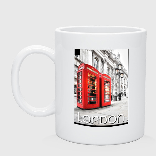 Кружка керамическая Телефонные будки Лондона, цвет белый