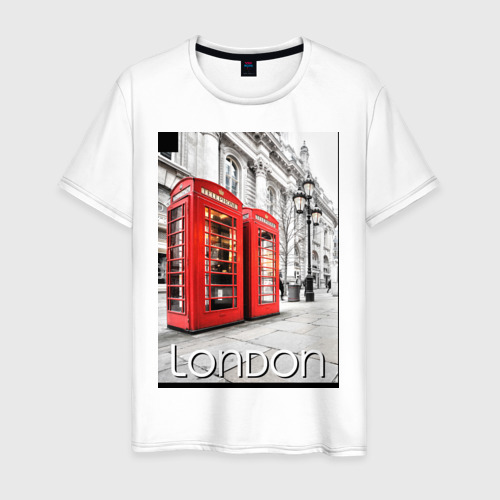 Мужская футболка хлопок Телефонные будки Лондона, цвет белый