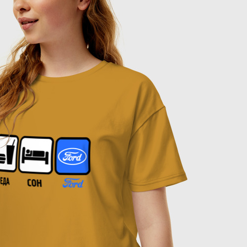 Женская футболка хлопок Oversize Главное в жизни - еда, сон , ford, цвет горчичный - фото 3