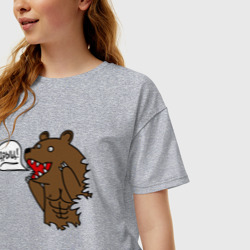 Женская футболка хлопок Oversize Медведь качок дрищ - фото 2