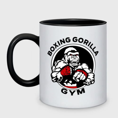 Кружка двухцветная Boxing gorilla gym, цвет белый + черный