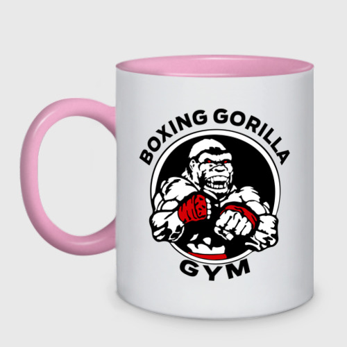 Кружка двухцветная Boxing gorilla gym, цвет белый + розовый