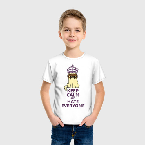 Детская футболка хлопок Keep calm and hate everyone, цвет белый - фото 3