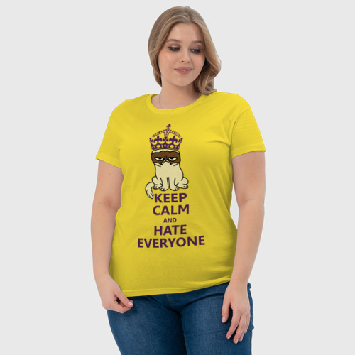 Женская футболка хлопок Keep calm and hate everyone, цвет желтый - фото 6