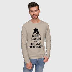 Мужской лонгслив хлопок Keep calm and play hockey - фото 2