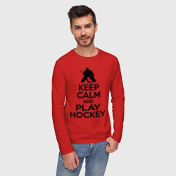 Мужской лонгслив хлопок Keep calm and play hockey - фото 2