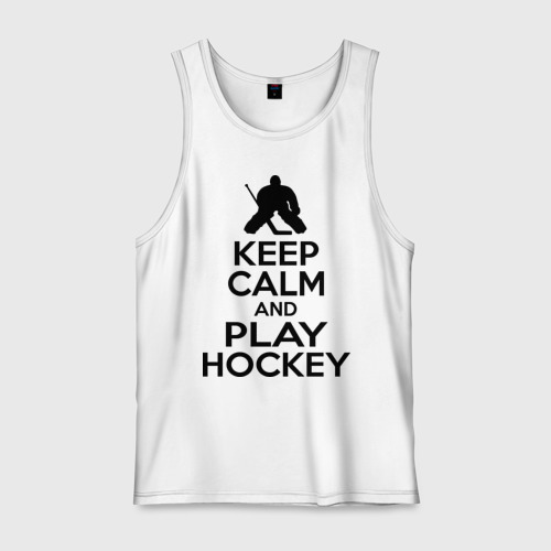 Мужская майка хлопок Keep calm and play hockey, цвет белый